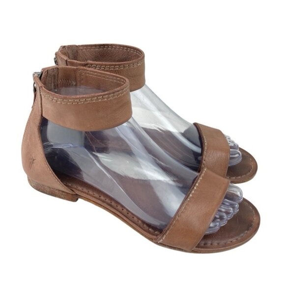 *Frye Carson Sandals Womens Sz 7 Ankle Strap Brown Leather Designer Summer Flat - Picture 4 of 14